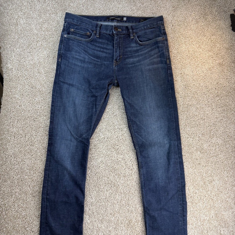 Banana Republic RMD Slim Jeans Mens 33x32 Med Wash Blue Denim Tapered Stretch